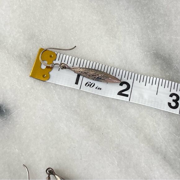 Vintage | .925 Sterling Silver Dangle Drop Earrings Etched Handcrafted Hand Made - Picture 3 of 5